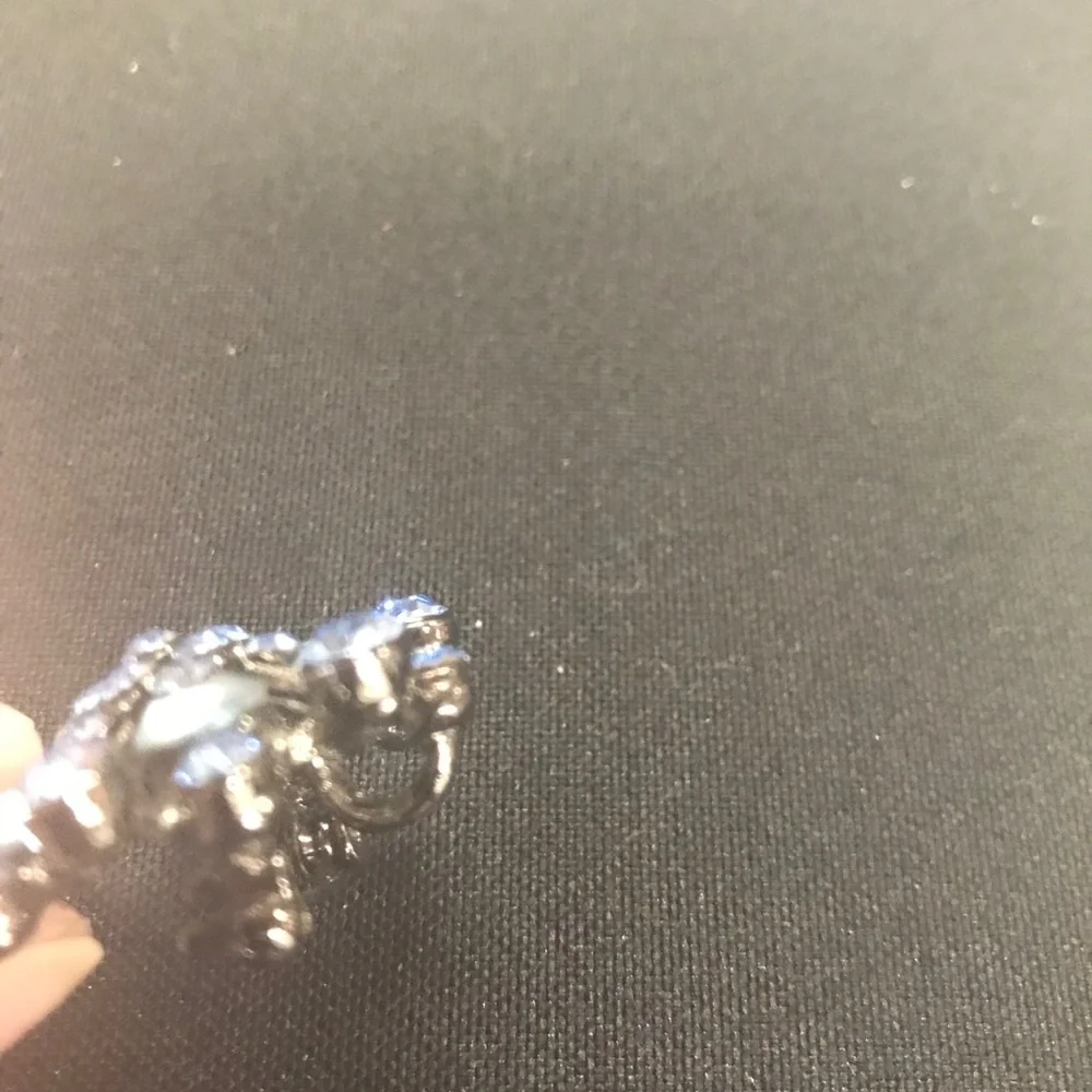 Two-Tone Blue Rhinestone Hanging Brooch Necklace